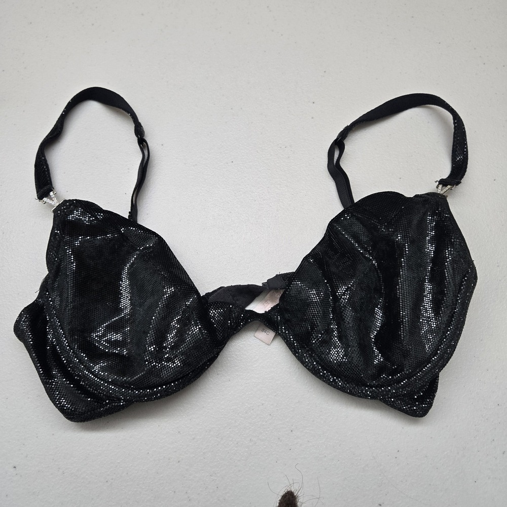 Victoria's Secret Women Bra 34C Black Bralette Shiny Rhinestone Showgirl